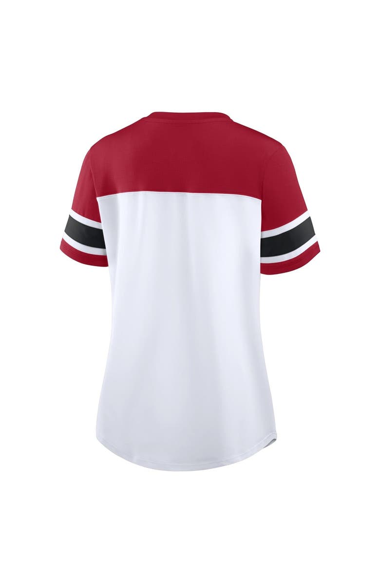 FANATICS Women's Fanatics White/Scarlet San Francisco 49ers Athena Rhinestone Lace-Up V-Neck T-Shirt, Alternate, color, White