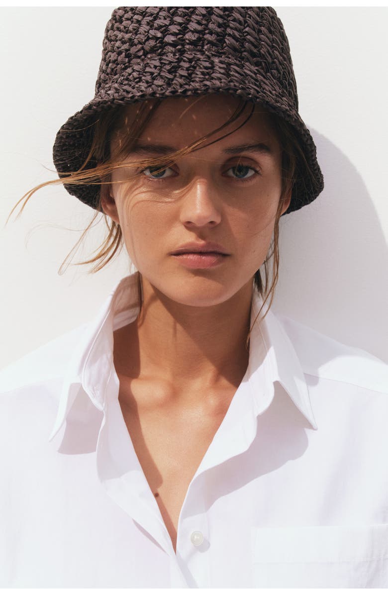 H&M Straw Bucket Hat, Alternate, color, Dark Brown