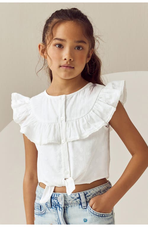 Next Kids' Cotton Ruffled Tie Front Top In White