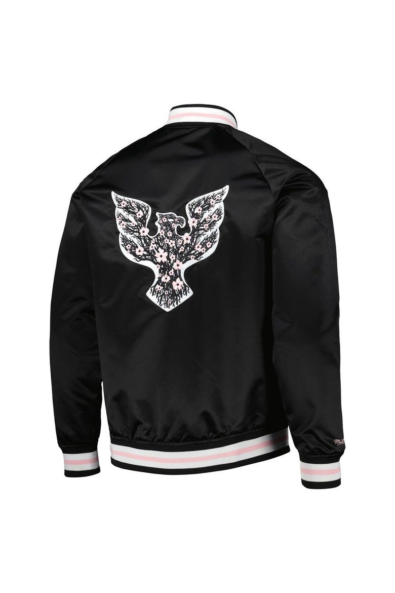 Men's Mitchell & Ness Black D.C. United Cherry Blossom Satin Full-Snap Jacket, Alternate, color, Black