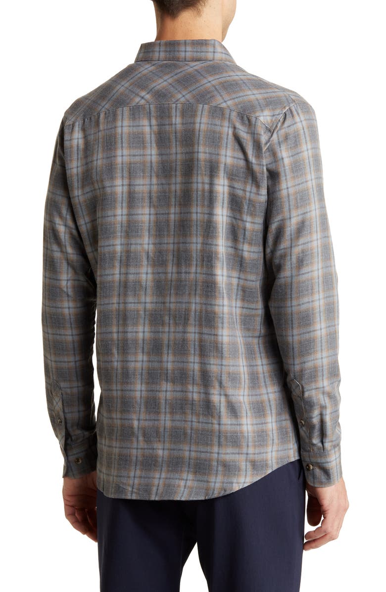 TravisMathew Rooftop Pool Plaid Long Sleeve Button-Up Shirt, Alternate, color, Heather Black