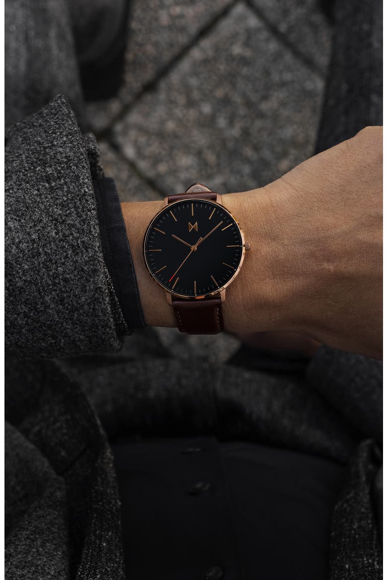Legacy Slim Leather Strap Watch, 42mm, Alternate, color, BLACK/ BROWN