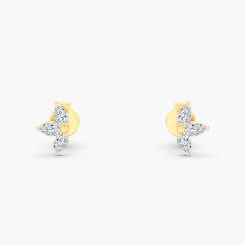 Petite Pear Fan Lab Diamond Studs in 14K Gold