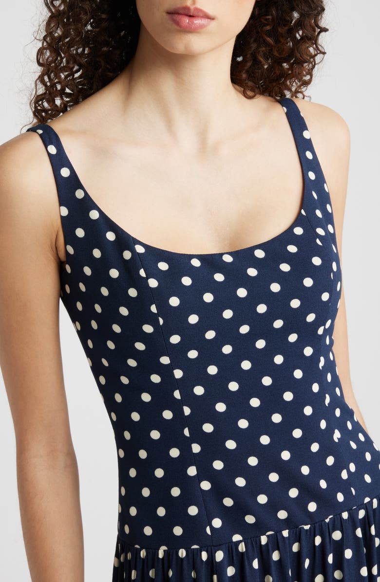 Reformation Bellarose Polka Dot Dress, Alternate, color, Orion Dot