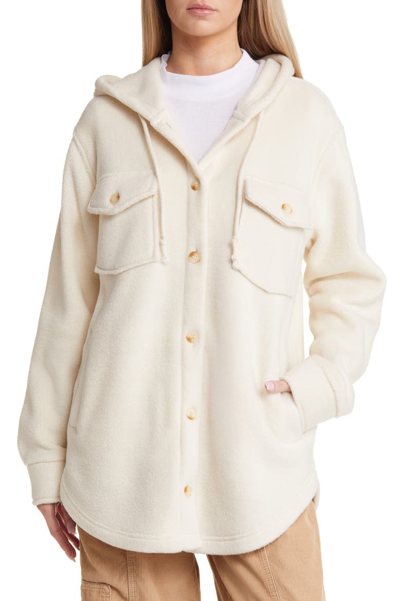 Hooded Fleece Shacket, Alternate, color, IVORY