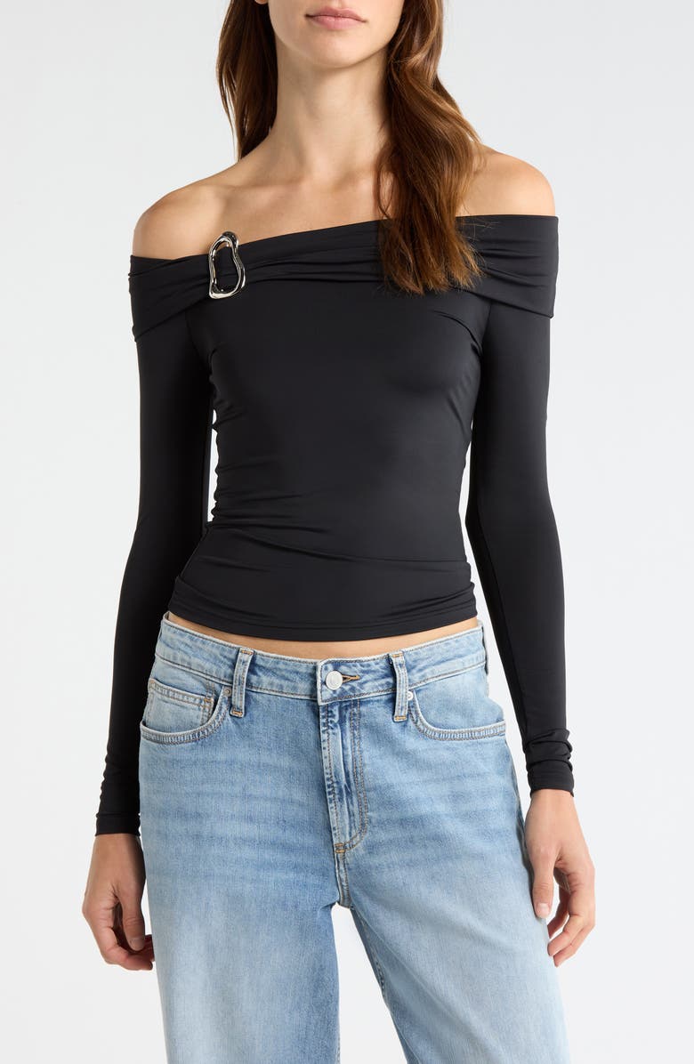 PacSun Lannie Hardware Off the Shoulder Top, Main, color, Black