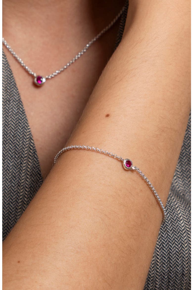 Single Ruby Dewdrop Chain Bracelet, Alternate, color, Sterling Silver