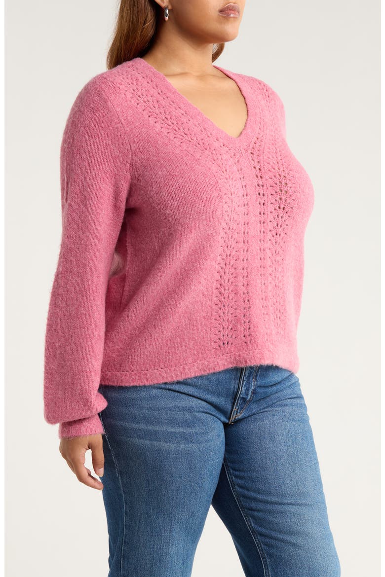 Pointelle V-Neck Sweater, Alternate, color, PINK HAZE