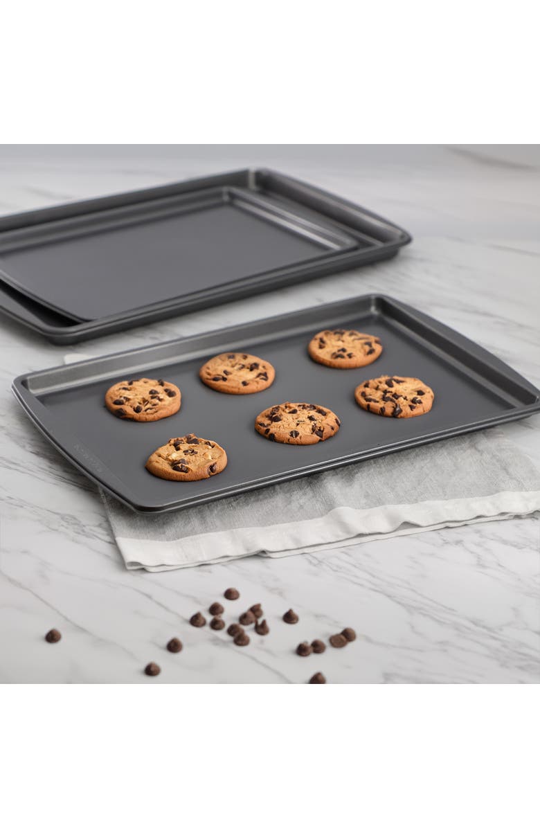 Gibson Home Love To Bake Nonstick Steel Jelly Roll 3 Piece Baking Sheet Set, Alternate, color, Grey