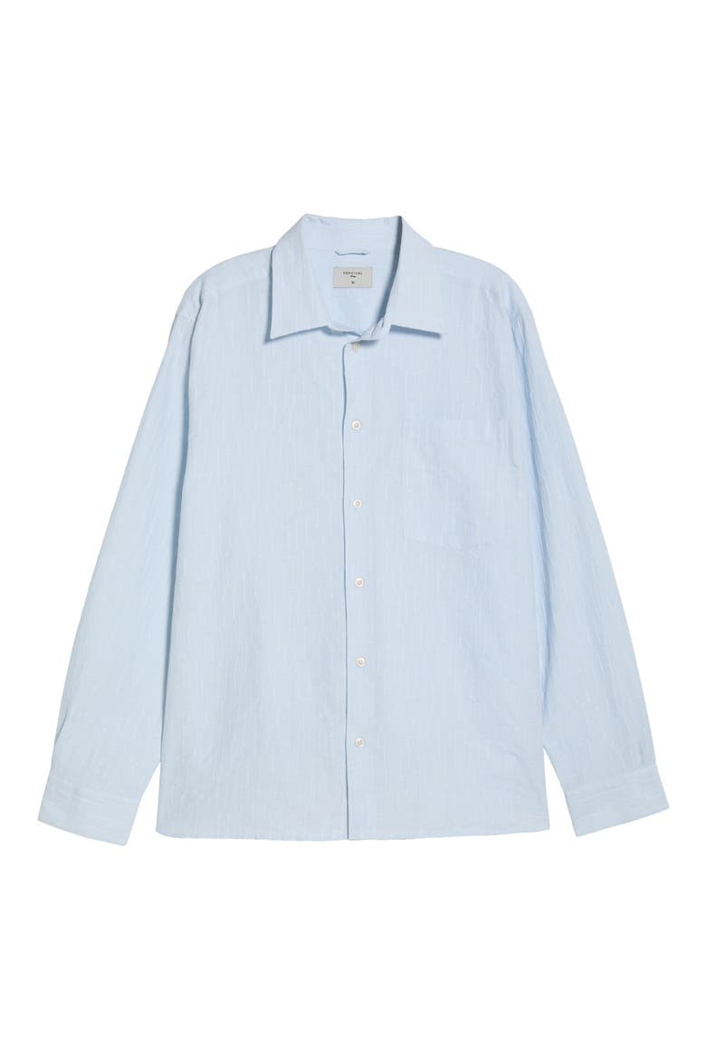 Boxy Long Sleeve Cotton Blend Button-Up Shirt, Main, color, BLUE