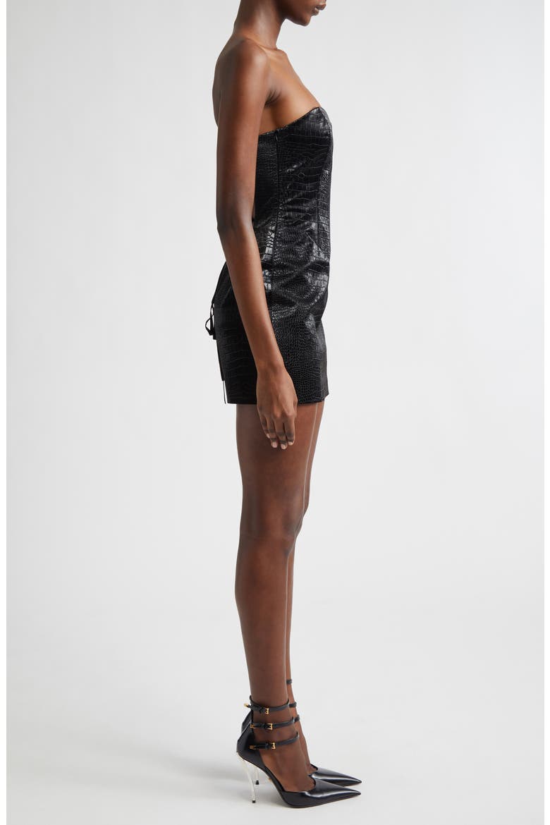 Croc Embossed Faux Leather Minidress, Alternate, color, BLACK