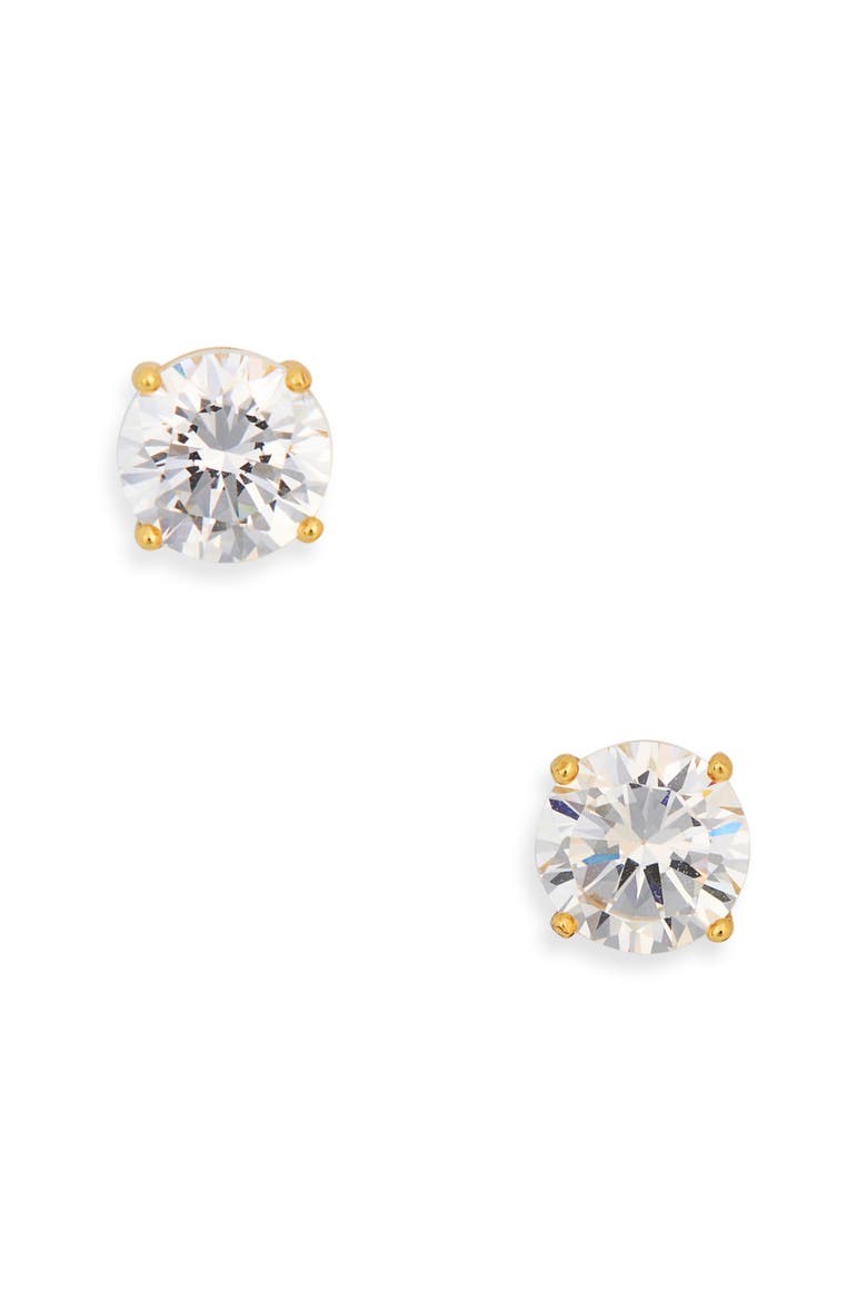 Cubic Zirconia Round Stud Earrings, Alternate, color, CLEAR- GOLD