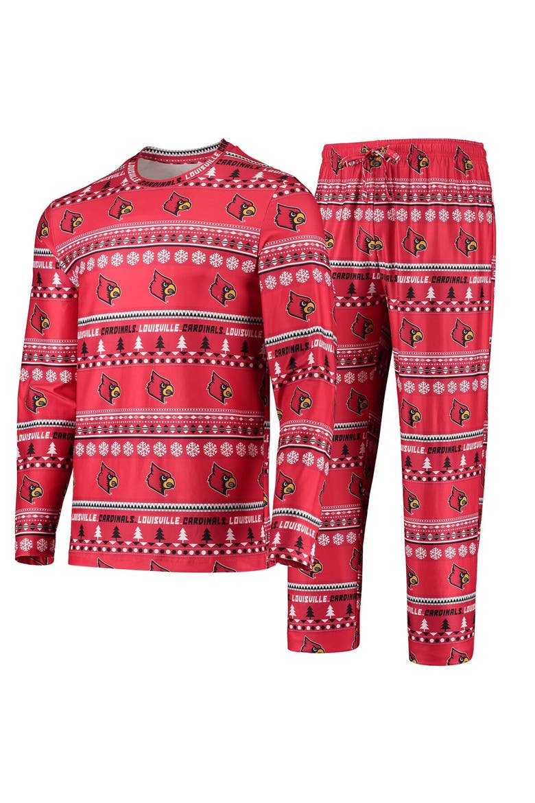 Men's Concepts Sport Red Louisville Cardinals Ugly Sweater Long Sleeve T-Shirt and Pants Sleep Set, Alternate, color, Red