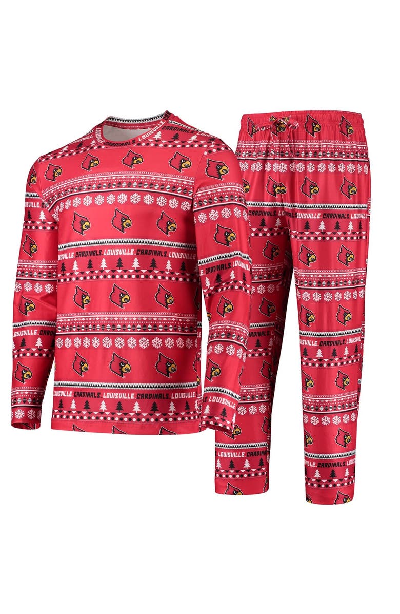 CONCEPTS SPORT Men's Concepts Sport Red Louisville Cardinals Ugly Sweater Long Sleeve T-Shirt and Pants Sleep Set, Alternate, color, Red