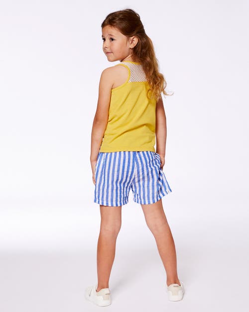 Deux Par Deux Girl's Seersucker Short Blue And White Striped In Blue And White Striped