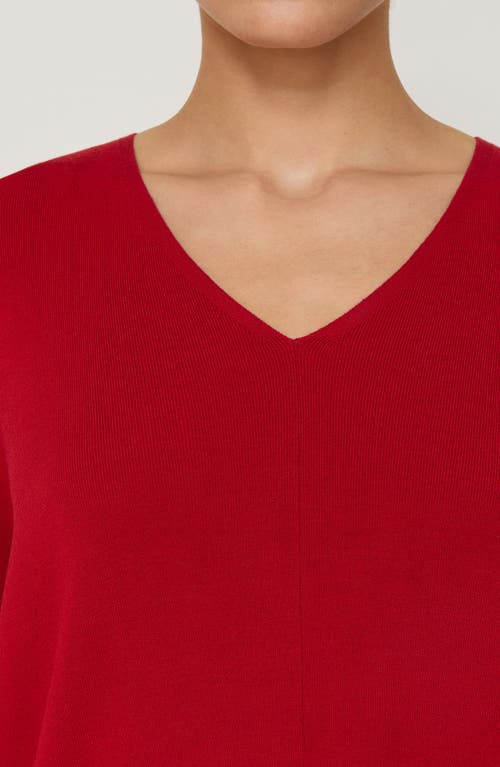 Lafayette 148 New York Rib Matte Crepe V-neck Sweater In Red