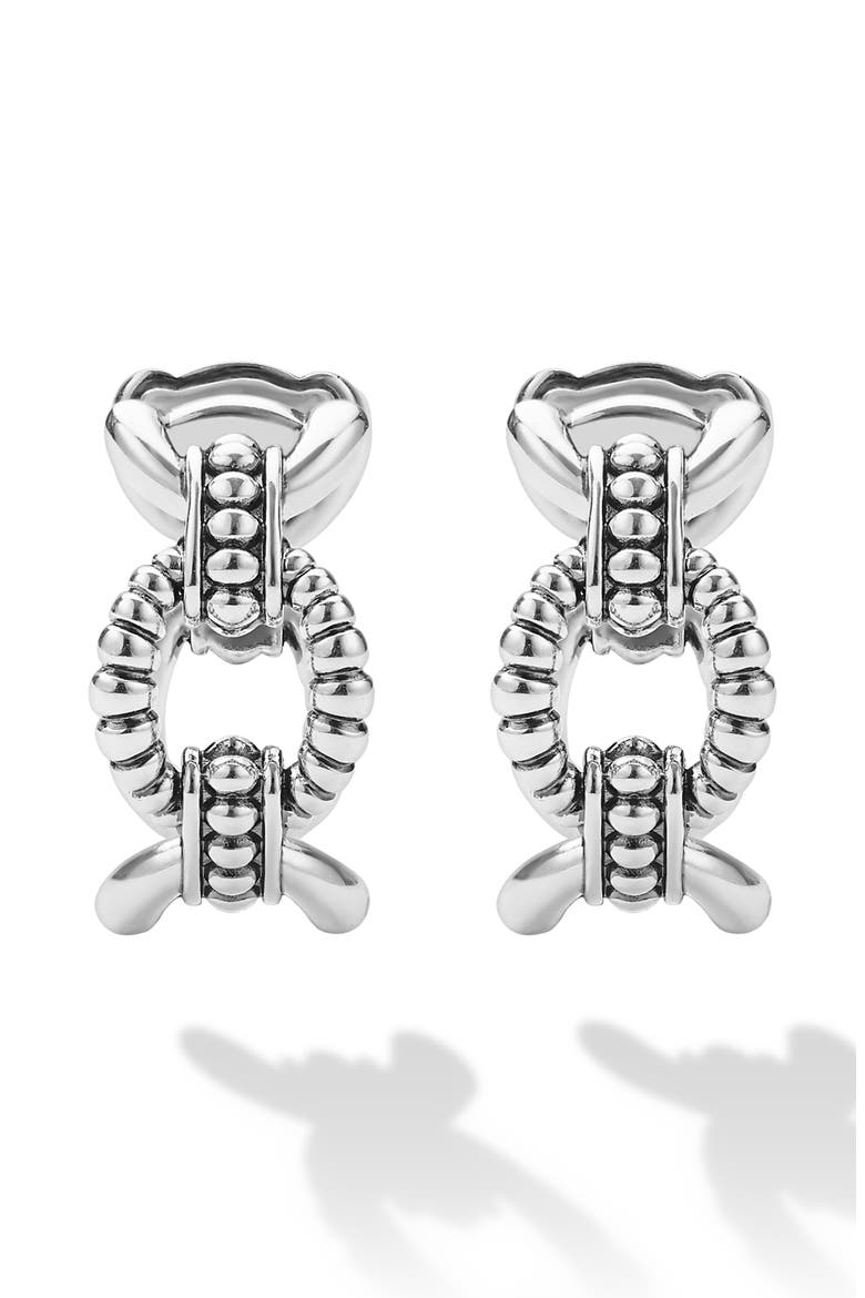 Sterling Silver Caviar Link Oval Hoop Earrings, Alternate, color, SILVER
