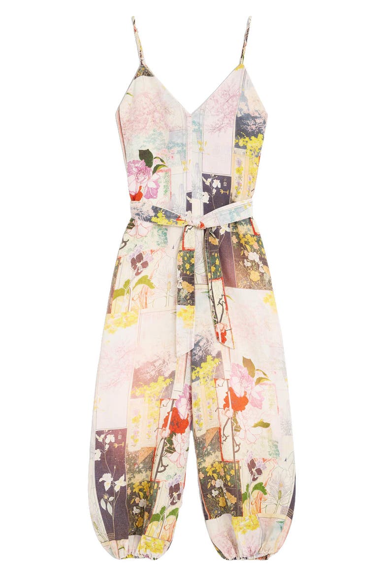 Floral Patchwork Belted Jumpsuit, Alternate, color, BLACK MULTI