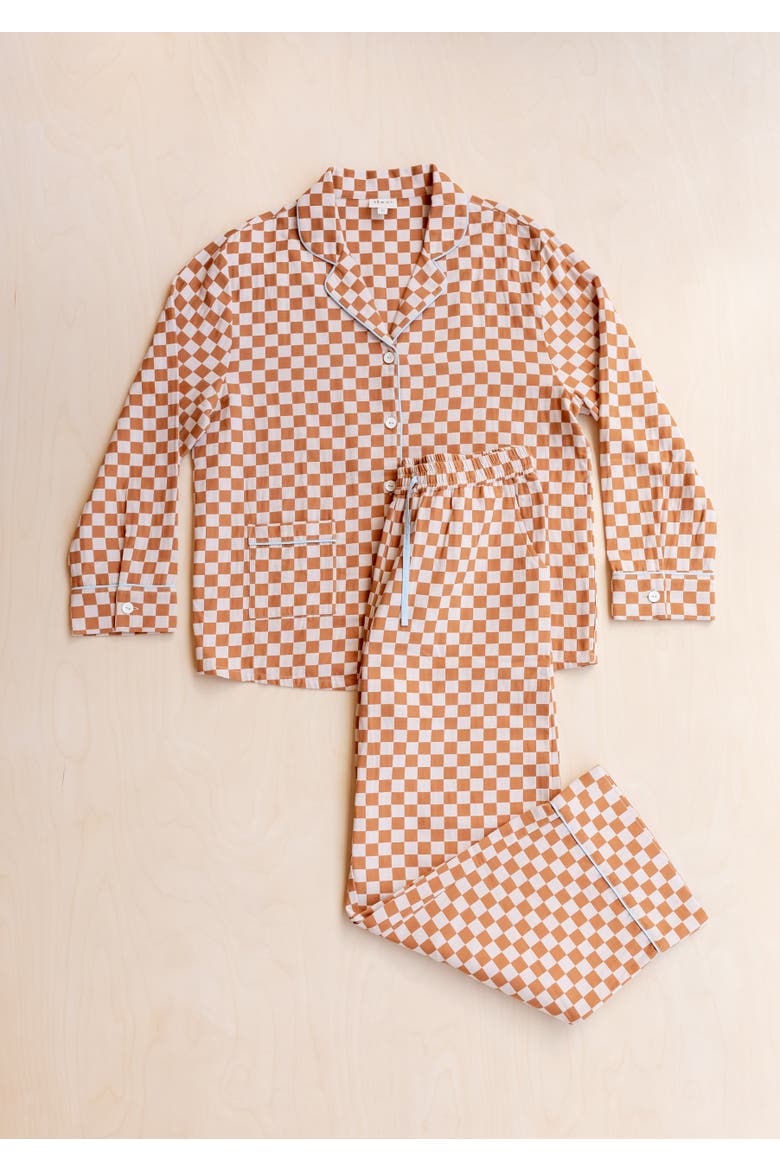 Cotton Long Sleeve Pajamas, Alternate, color, Honey Checkerboard