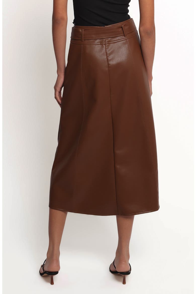 Adaline Faux Leather Midi Skirt, Alternate, color, BROWN