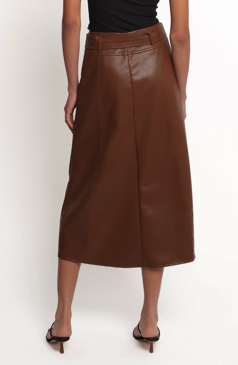 Petal & Pup Adaline Faux Leather Midi Skirt, Alternate, color, Brown