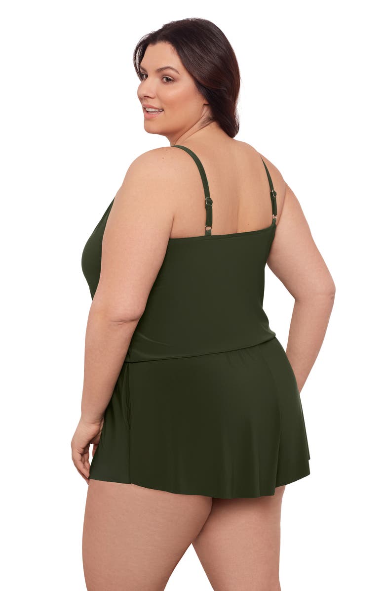 Aqua Green Plus Size Keyhole Blouson Slimming Swimsuit Romper with Pockets, Alternate, color, Malachite
