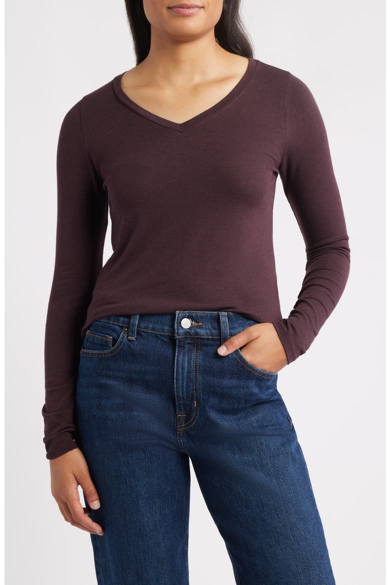 V-Neck Long Sleeve T-Shirt, Main, color, CASSIS