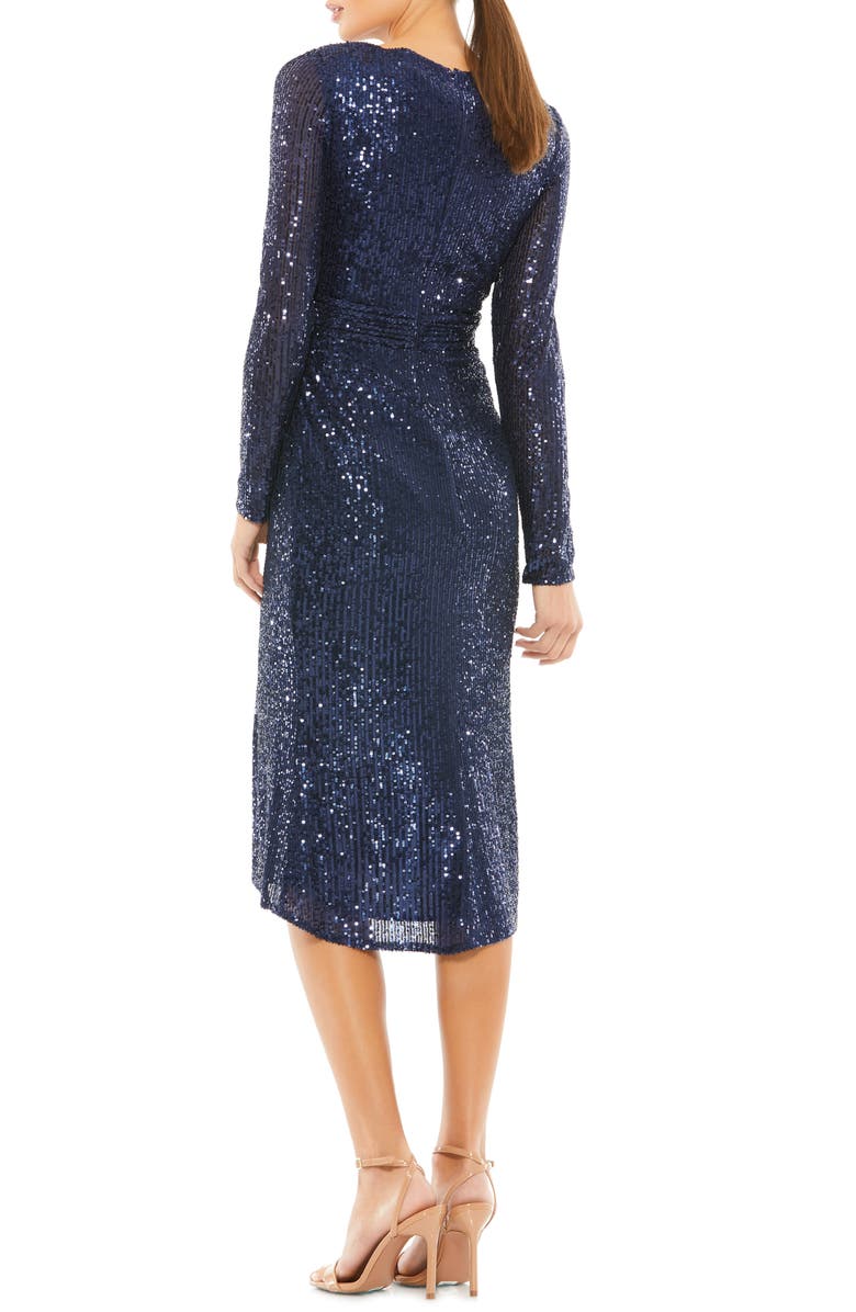Mac Duggal Long Sleeve Sequin Faux Wrap Dress, Alternate, color,
