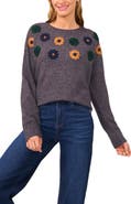 CeCe Embroidered Flower Sweater