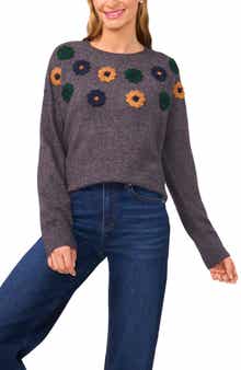 CeCe Embroidered Flower Sweater