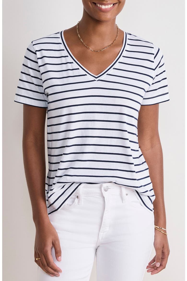 V-Neck Cotton T-Shirt, Main, color, B.STRIPE- WHITE/ NAVY