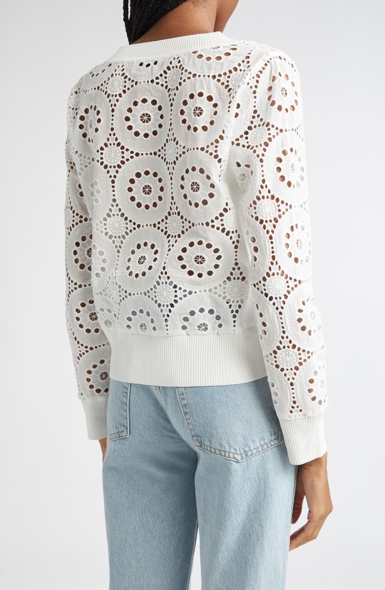 Milly Embroidered Eyelet Cotton V-Neck Top, Alternate, color, 