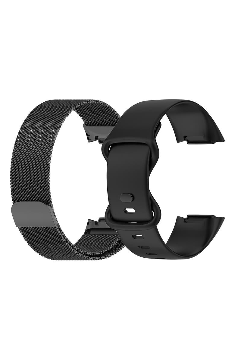 Posh Tech 2-Piece Silicone Sport & Stainless Steel Apple Watch Band Set, Alternate, color, Black