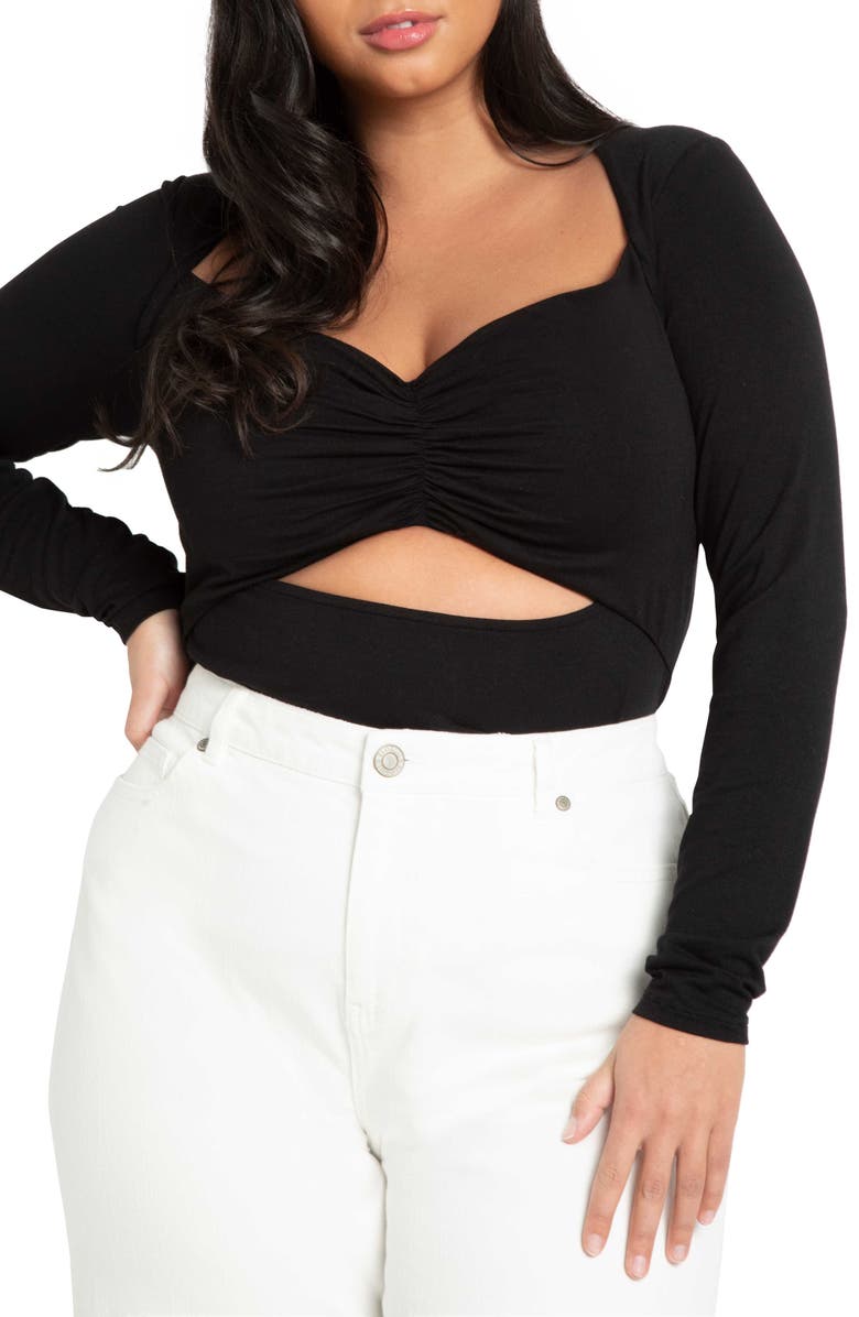 ELOQUII Front Cutout Long Sleeve Top, Main, color, 