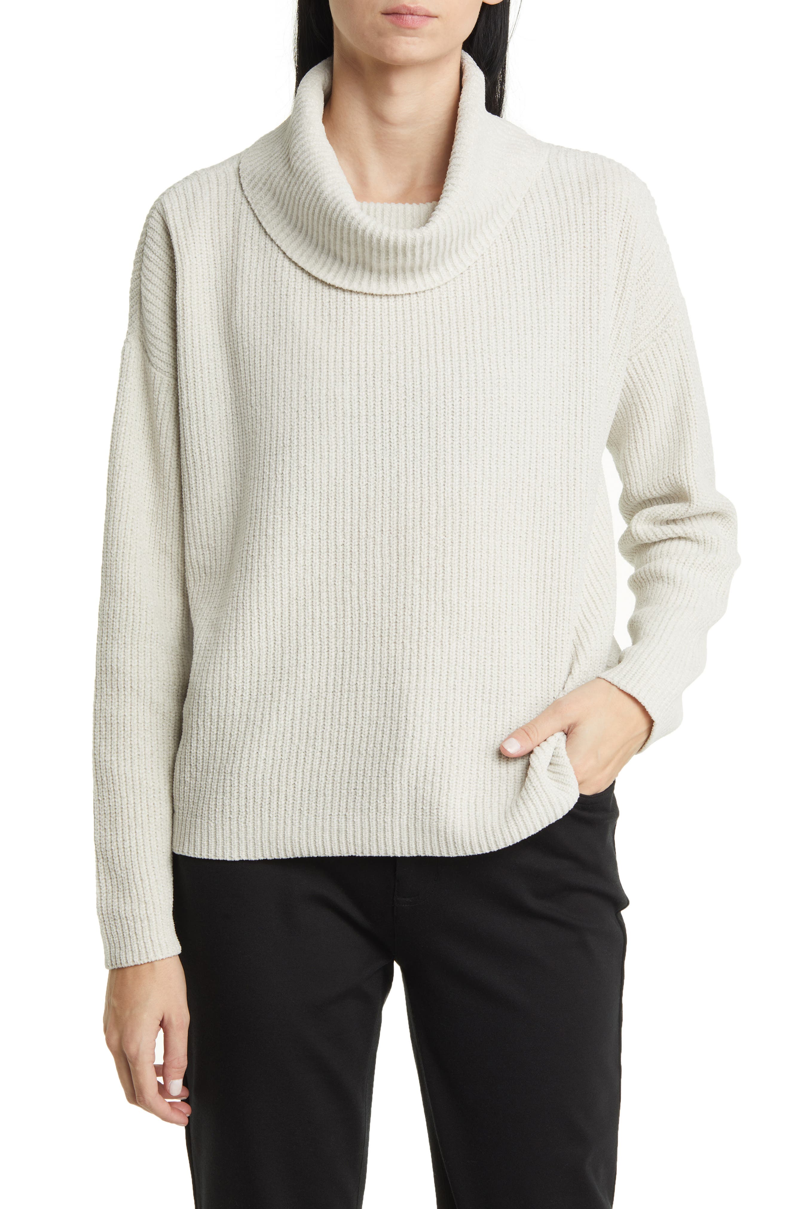 Eileen Fisher Ribbed Organic Cotton Chenille Turtleneck Sweater
