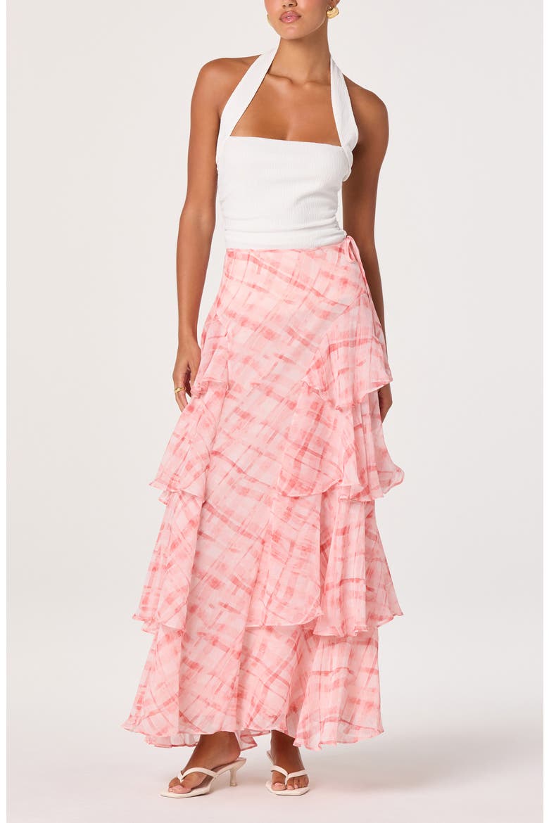 Maia Plaid Ruffle Tiered Maxi Skirt, Alternate, color, PINK PLAID