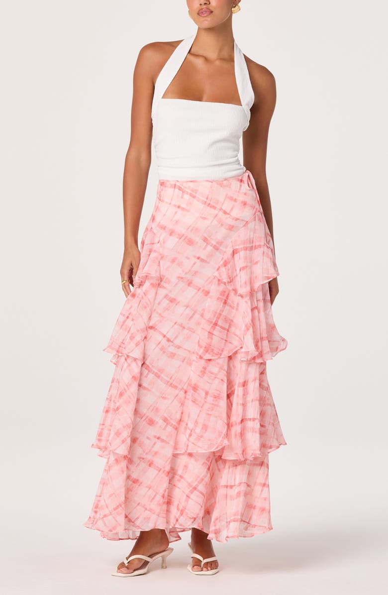 ASTR the Label Maia Plaid Ruffle Tiered Maxi Skirt, Alternate, color, Pink Plaid