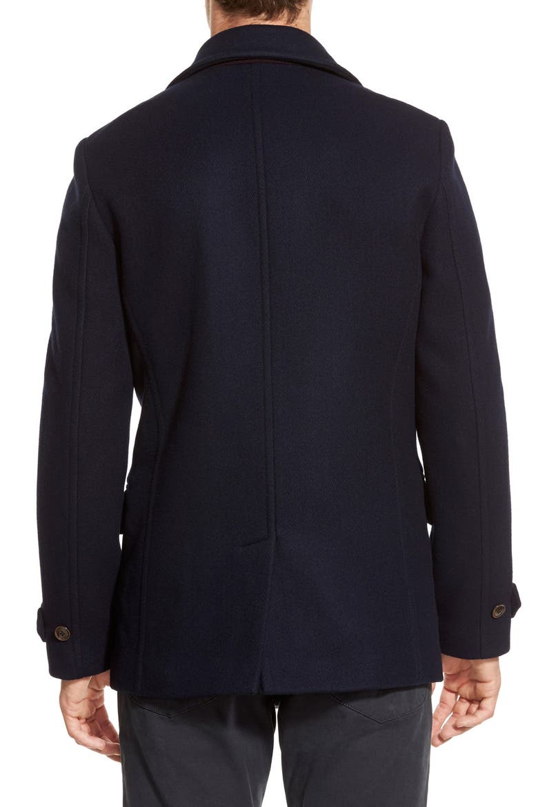 'Ossain' Herringbone Double Breasted Peacoat, Alternate, color, NAVY