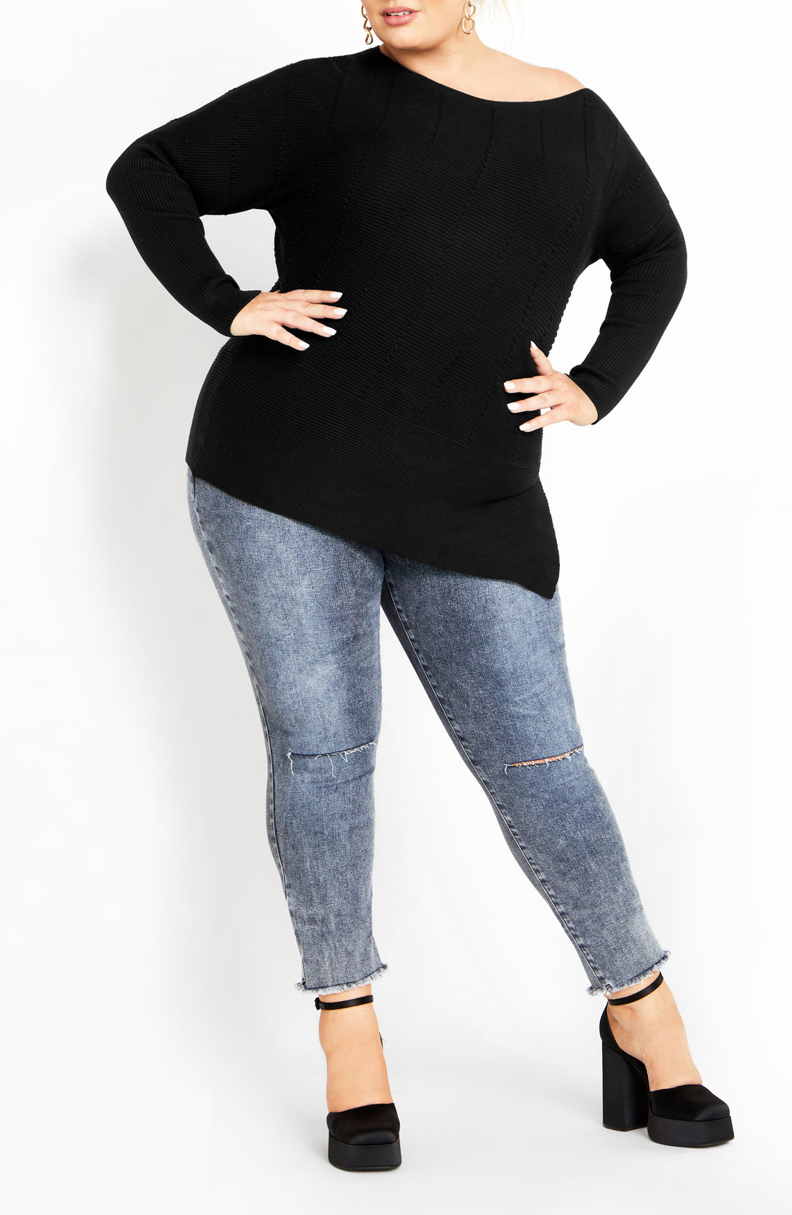 Lean In One-Shoulder Rib Sweater