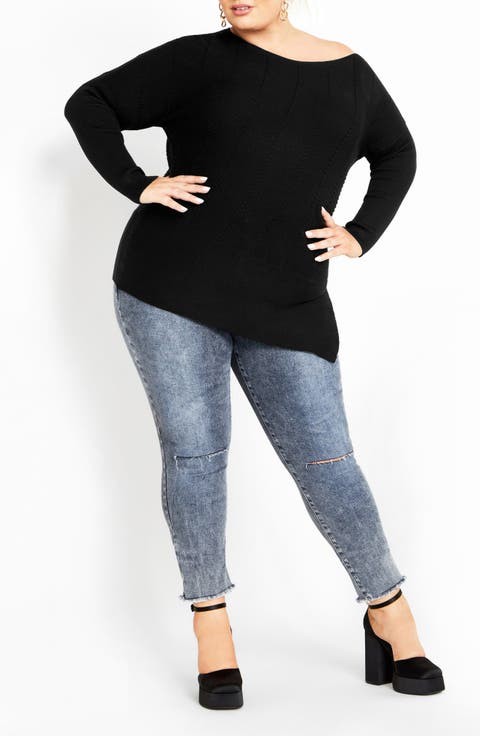 Lean In One-Shoulder Rib Sweater (Plus)