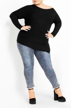 Lean In One-Shoulder Rib Sweater