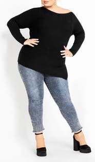 City Chic Lean In One-Shoulder Rib Sweater