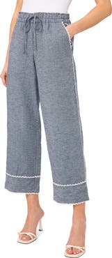 CeCe Lace Trim Crop Cotton & Linen Pants