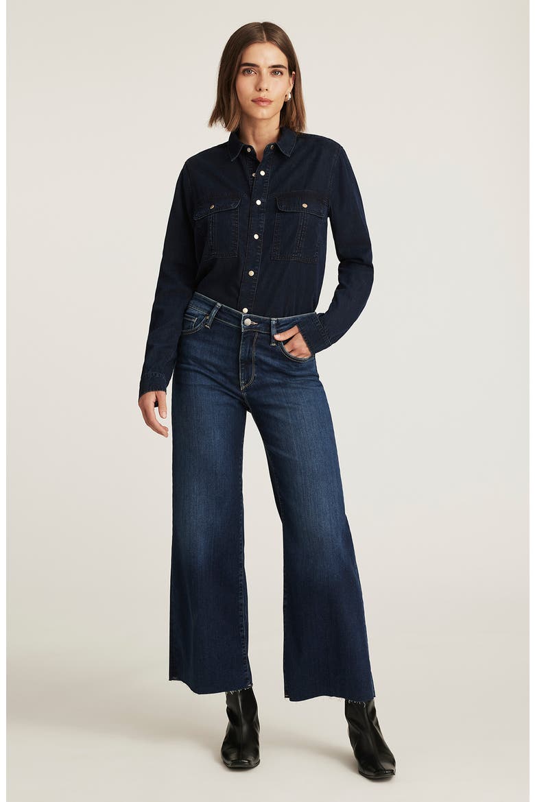 Paloma Raw Hem Wide Leg Jeans, Alternate, color, DARK BLUE FEATHER