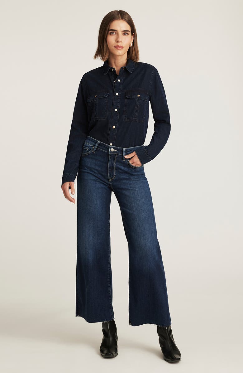 Mavi Jeans Paloma Raw Hem Wide Leg Jeans, Alternate, color, Dark Blue Feather