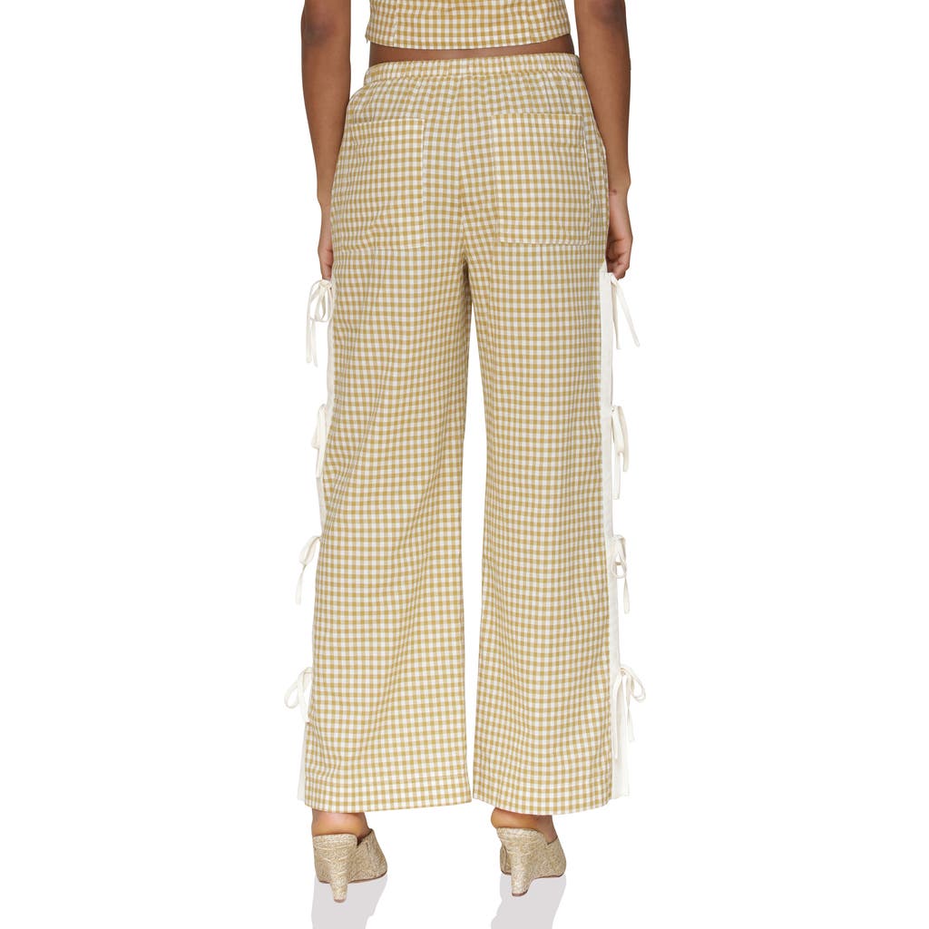 Avec Les Filles Side Tie Gingham Pants In Olio Gingham