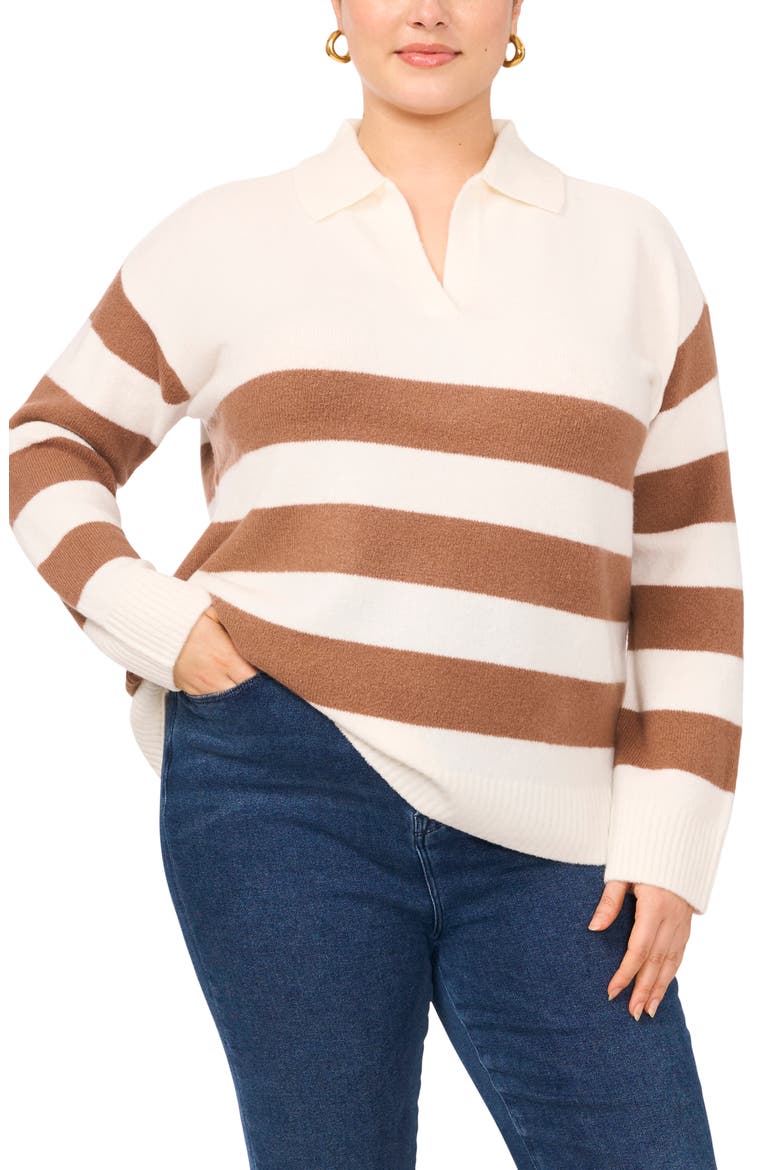 Stripe Polo Sweater, Main, color, ANTIQUE WHITE/ COCOA