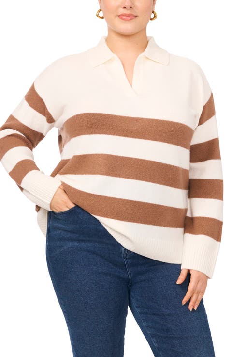 Stripe Polo Sweater (Plus)