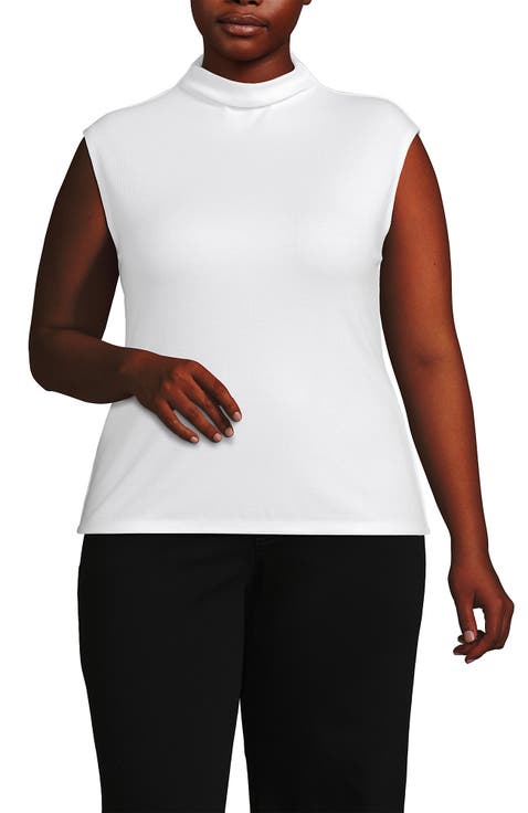Cap Sleeve Drapey Rib Fitted Funnel Neck Tank