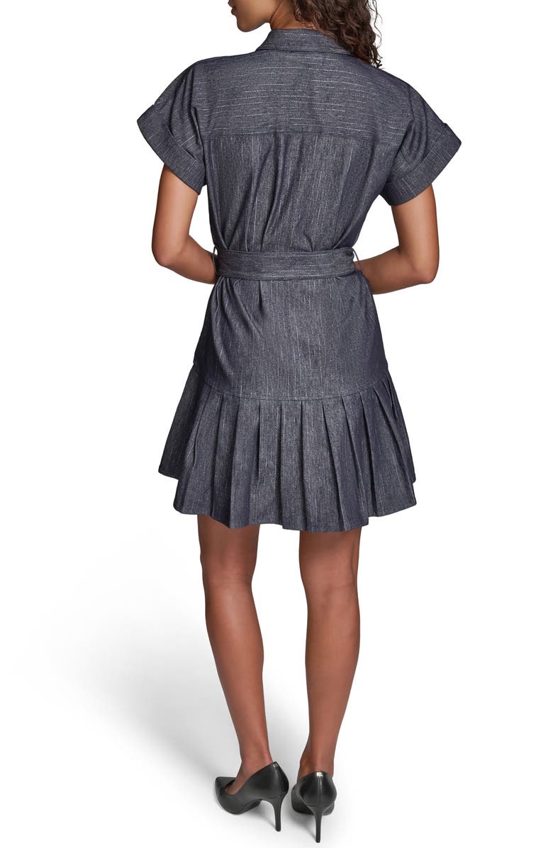 KARL LAGERFELD PARIS Pinstripe Tie Waist Denim Minidress, Alternate, color,